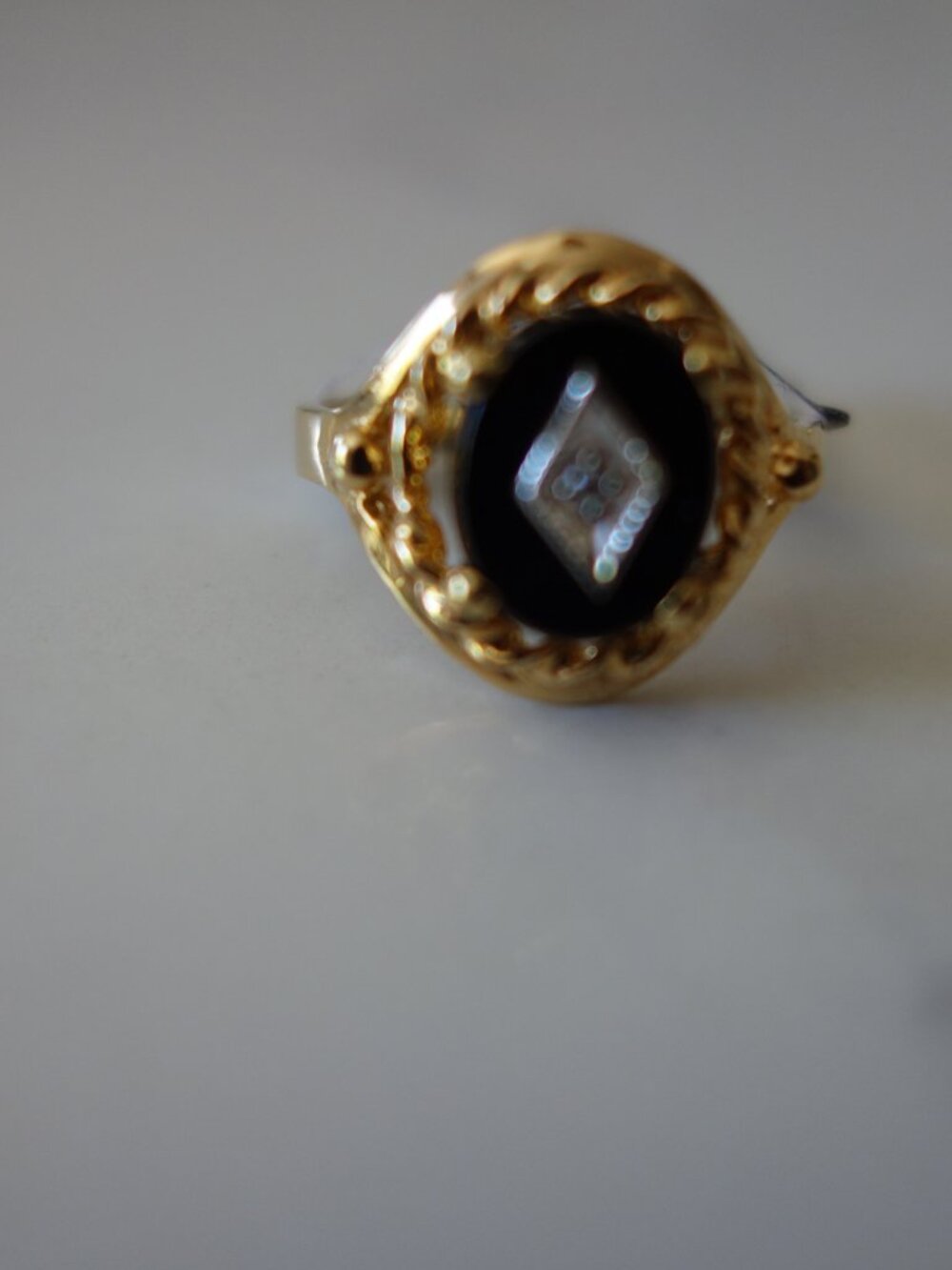 Vintage Cubic Zirconia, Synthetic Onyx Size 6 Gold (5K) Plated Ring